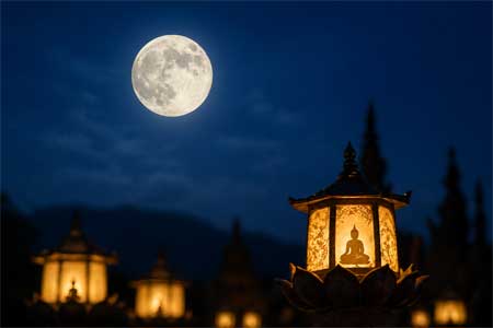 La luz bajo la luna llena Luna llena de Vesak iluminando la noche